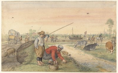 Landscape with Two Eel Fishermen by a Ditch by Hendrick Avercamp