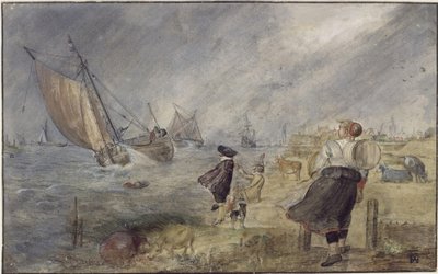 Lakeshore in Storm with Staffage by Hendrick Avercamp