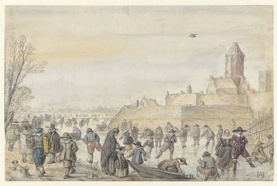Winter Scene on the Frozen Canal near the Kalverhekkenpoort, Kampen by Hendrick Avercamp