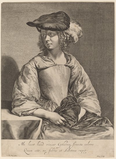 Girl in a Plumed Hat by Hendrick Bary after Gerard ter Borch the Younger