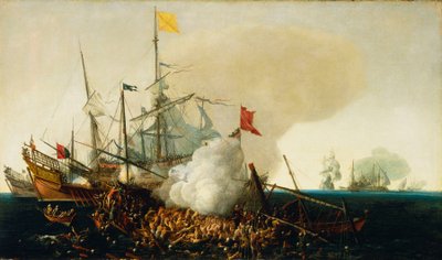 Spanish Men-of-War Engaging Barbary Corsairs by Hendrick Cornelisz Vroom