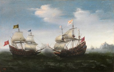 Naval Combat Against a Rocky Shore by Hendrick Cornelisz. Vroom
