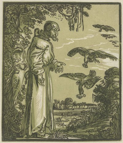 Paul the Hermit (Elijah?) Fed by Ravens by Hendrick Goltzius (attributed to)