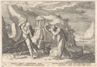 Deucalion and Pyrrha Creating a New Human Race (series title: Metamorphoses of Ovid) by Hendrick Goltzius (workshop of)