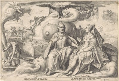 Discussion between Jupiter and Juno (series title: Metamorphoses of Ovid) by Hendrick Goltzius (workshop of)