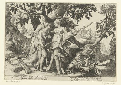 Jupiter Seduces Callisto in the Form of Diana by Hendrick Goltzius (workshop of)