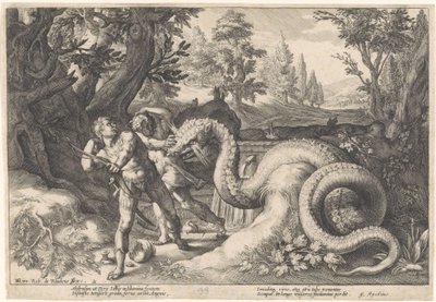 Companions of Cadmus Devoured by a Dragon Metamorphoses of Ovid by Hendrick Goltzius (workshop of)