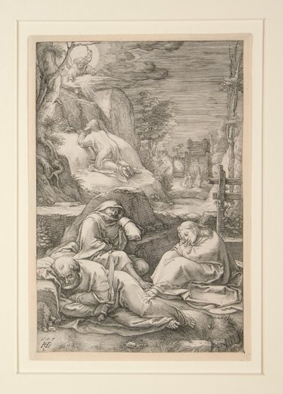 Christ on the Mount of Olives (The Agony in the Garden), from The Passion, #2 in a Series of 12 Engravings by Hendrick Goltzius