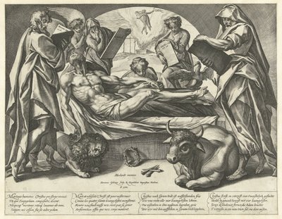 The Dead Christ and the Four Evangelists by Hendrick Goltzius