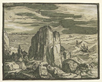 Four Small Landscapes: No. 4, Cliff on the Seashore by Hendrick Goltzius
