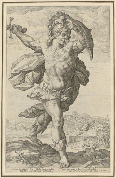 Horatius Cocles, Plate 2 from the series "Roman Heroes" by Hendrick Goltzius