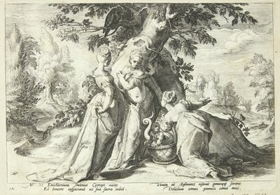 The Daughters of Cecrops Open the Basket Entrusted to Them by Minerva by Hendrick Goltzius