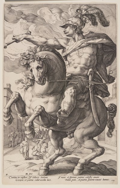 Marcus Curtius on Horseback, from The Roman Heroes by Hendrick Goltzius
