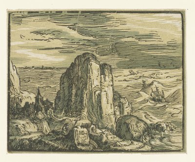 Rock on a Coast, Four Small Landscapes (series title) by Hendrick Goltzius