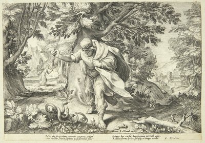 Teiresias Strikes Two Mating Snakes with His Staff by Hendrick Goltzius
