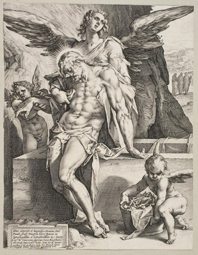 The Body of Christ Supported by an Angel by Hendrick Goltzius