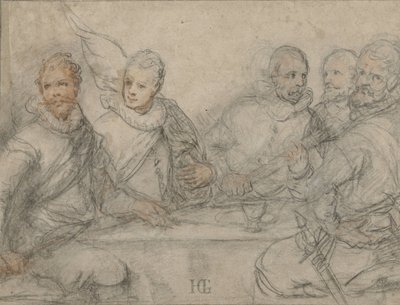 Five Officers, Study for a Militia Meal by Hendrick Goltzius