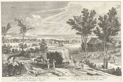 July, with Farmers in a Landscape Julius (title on object) The Twelve Months (series title) by Hendrick Hondius (I)