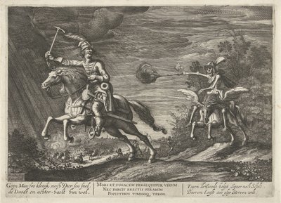 Rider and Death, No Man so Brave, nor Beast so Swift, Death Overtakes Them All (title on object) by Hendrick Hondius (I)