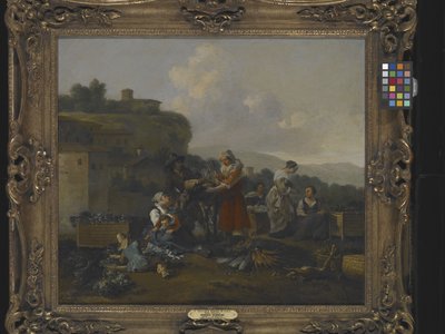A Vegetable Market in Italy with Figures by Hendrick Mommers