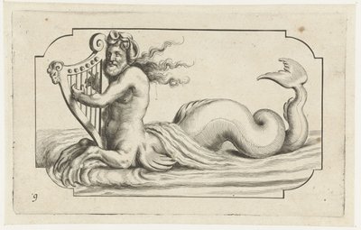 Triton Playing a Harp (Nouveau Livre des Dieux et Déesses de la Marine) by Hendrick de Keyser (I)