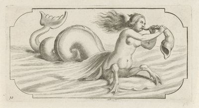 Female Figure Blowing a Shell (series title: Nouveau Livre des Dieux et Déesses De la Marine) by Hendrick de Keyser (I)