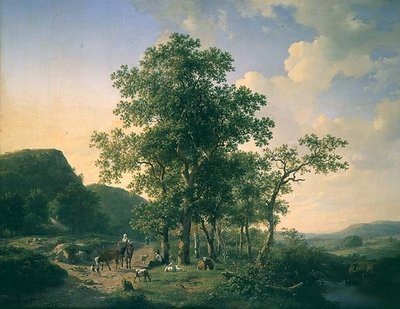 Wooded Landscape with Peasants and Animals by Hendrick van de Sande Bakhuyzen