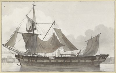 Three-Master Under Emergency Rigging, Entering a Harbor with Light Wind by Hendrik Abraham Klinkhamer