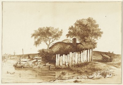 Cottage with Fenced Yard by the Water by Hendrik Abraham Klinkhamer