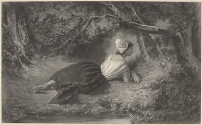 Girl Lying under Trees by Water by Hendrik Adriaan Christiaan Dekker