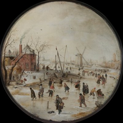 Frozen River with Skaters by Hendrik Avercamp