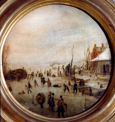 Winter landscape with ice skaters and hockey players by Hendrik Avercamp