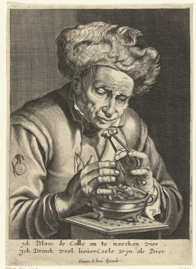 Old Man Blowing on a Coal by Hendrik Bary