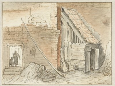 Barn Built in the Corner of a Wall by Hendrik Chalon