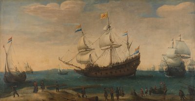 A number of East Indiamen off the Coast (The Mauritius and other East Indiamen Sailing out of the Marsdiep) by Hendrick Cornelisz. Vroom