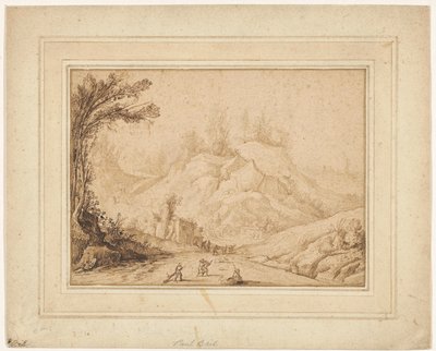 Mountain Landscape with Figures on a Road near an Inn by Hendrick Cornelisz. Vroom