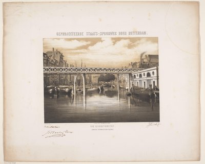 View of the Korenbeurs in Rotterdam with Future Vision of a Railway (series title: Projected State Railway through Rotterdam) by Hendrik Frederik Sartor
