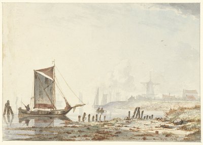 Ships on a River, Near the Shore by Hendrik Gerrit ten Cate