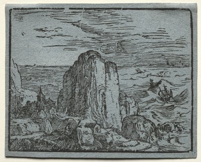 From a set of 4 Landscapes: No.4- Cliff on the Seashore by Hendrik Goltzius