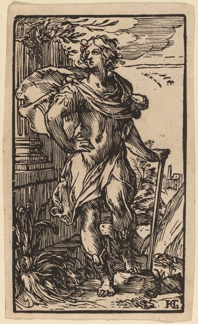 Standing Young Man with a Cane by Hendrik Goltzius