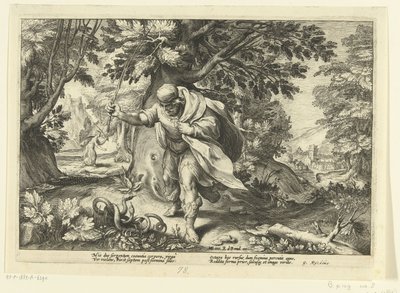 Teiresias beats two mating snakes, from Ovid