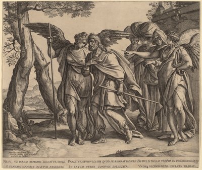 Lot and His Daughters Leaving Sodom by Hendrik Goltzius after Anthonie van Blocklandt