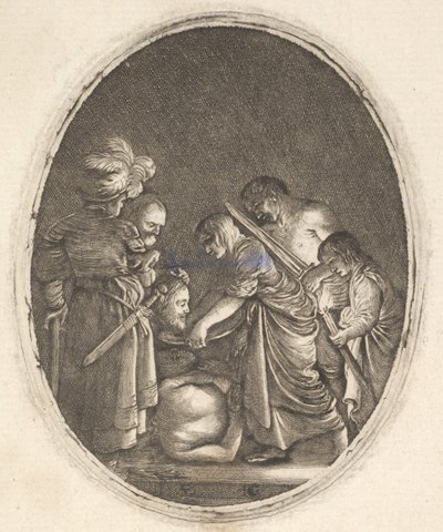 Salome Receiving the Head of John the Baptist, Surrounded by Three Men and a Child... (detail) by Hendrik Goudt