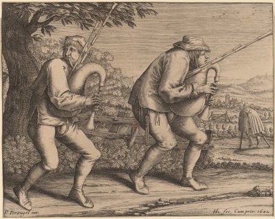 Two Bagpipe Players by Hendrik Hondius I after Pieter Bruegel the Elder