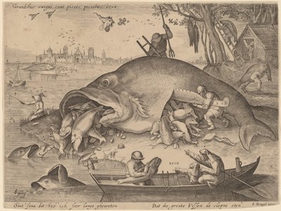 The Big Fish Eat the Little Fish by Hendrik Hondius after Pieter Bruegel the Elder