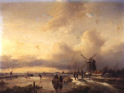 Figures in a Frozen River Landscape by Hendrik Jacobus Scholten