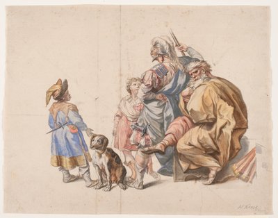 Figure Composition with Black Jester and Dog by Hendrik Krock
