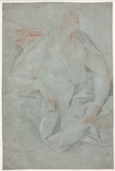 Half-Naked Draped Woman Holding a Mask. "The Revelation of Truth" by Hendrik Krock