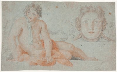Nude Youth and Female Decorative Head by Hendrik Krock