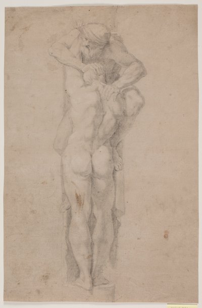 Standing Male Figure, Held (or Pressed Down) by Bearded Man by Hendrik Krock